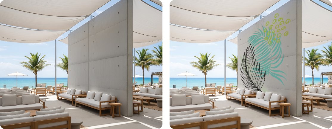 Concrete Outdoor Lounge Wall Mural Visualization for Resort Design